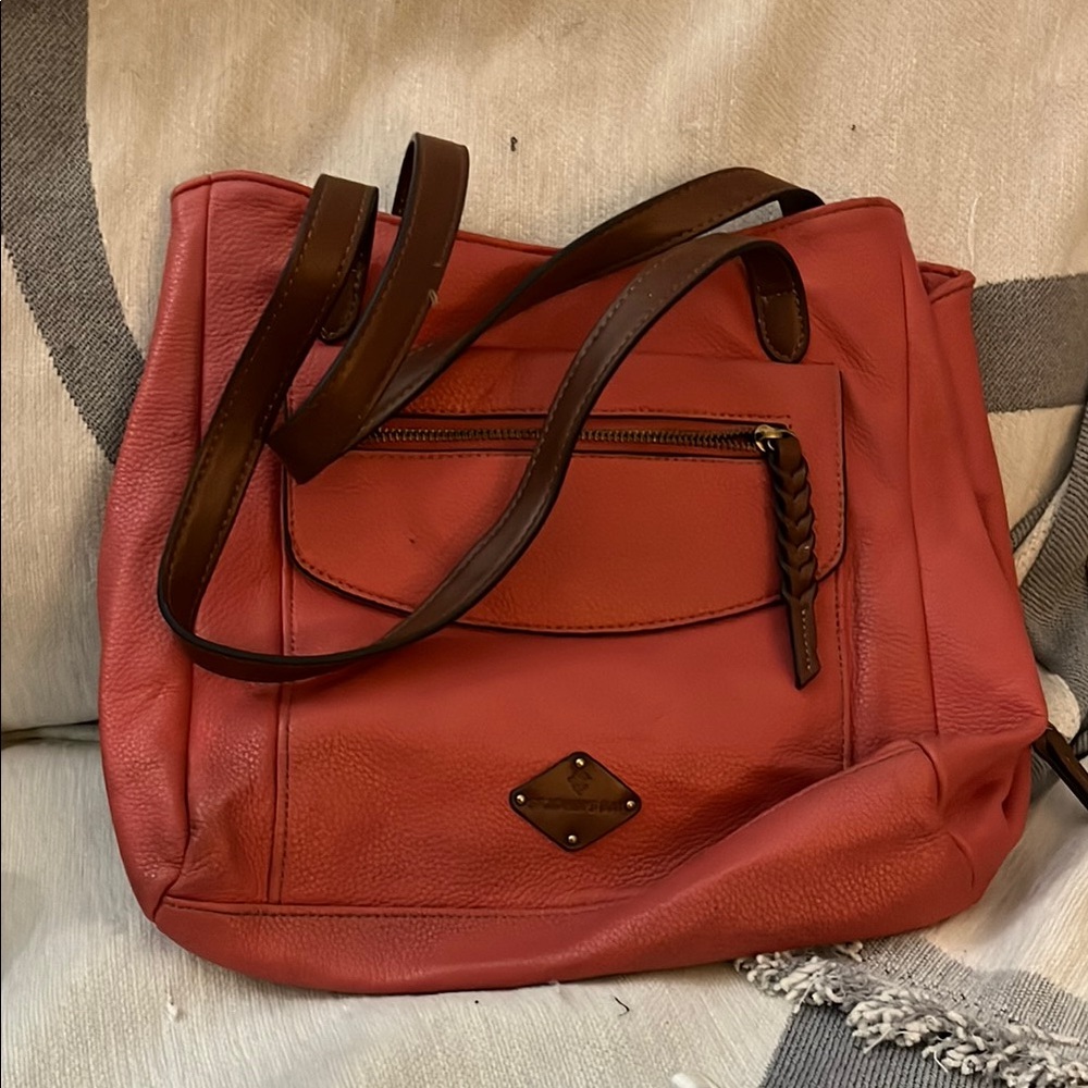 Elegant Coral Leather Tote Bag